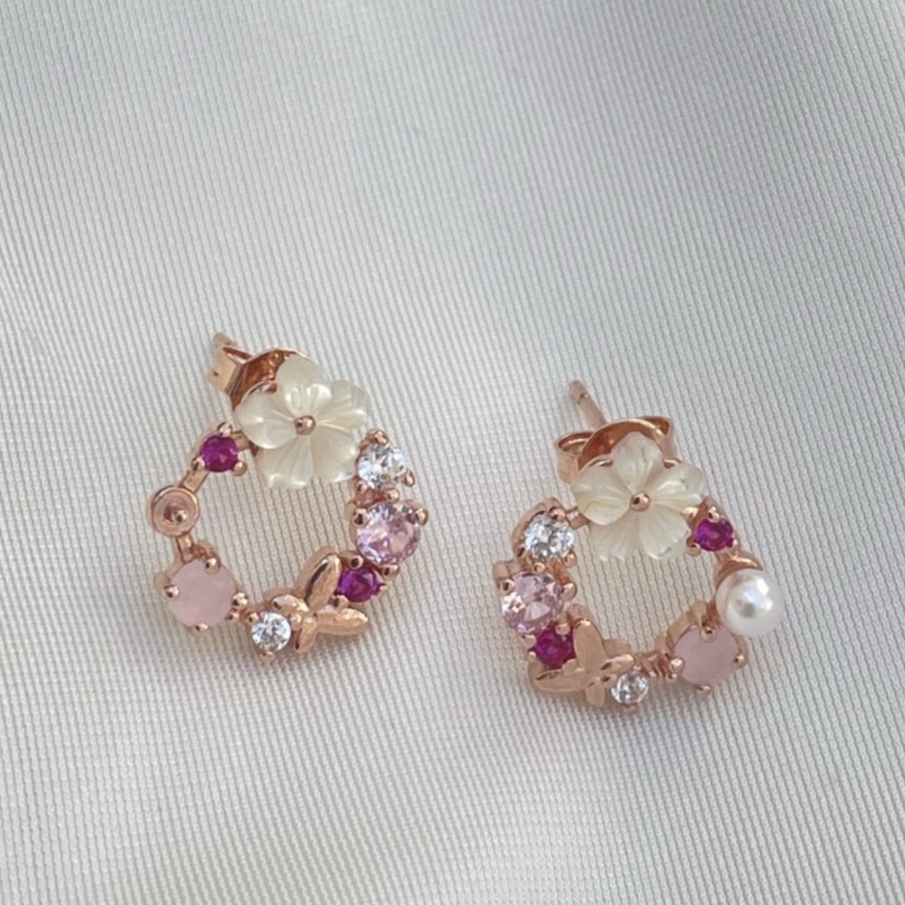 RAMLA 18K Rose Gold Plated Flower Earrings; Stainless Steel/Waterproof; NIP